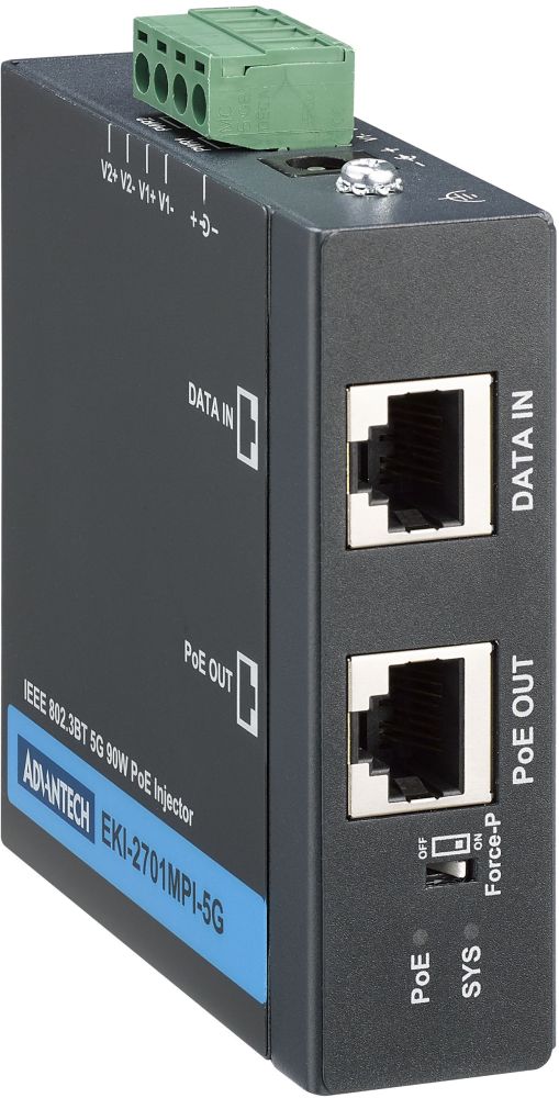 EKI-2701MPI-5G industrieller IEEE 802.3af/at/bt PoE Injektor für Datenraten bis 5 Gbps von Advantech