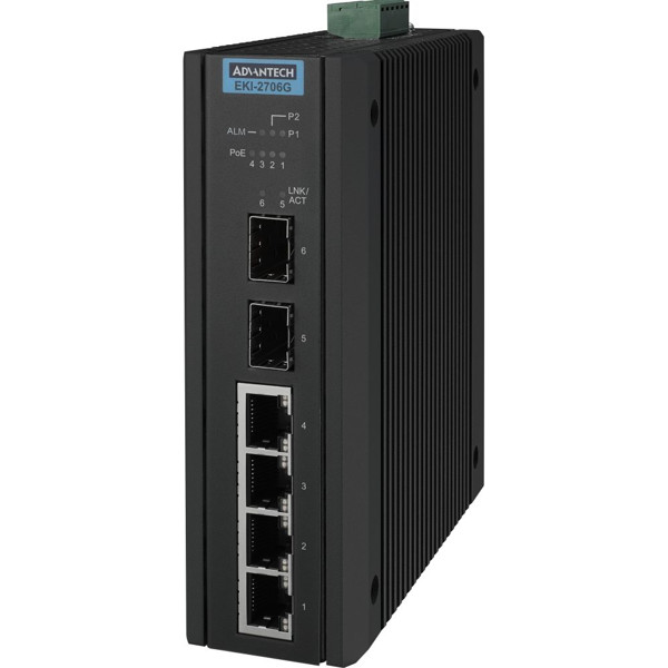 EKI-2706G-2FPI industrieller PoE Switch mit 4x RJ45 PoE und 2x SFP Ports von Advantech