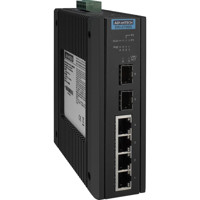 EKI-2706G-2FPI industrieller PoE Switch mit 4x RJ45 PoE und 2x SFP Ports von Advantech seitlich