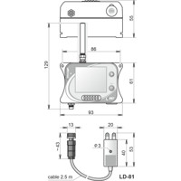 Zeichnung des U3832G 4G IoT Temperatur-/Luftfeuchte Datenlogger mit einem Wasser Detektor von Comet System