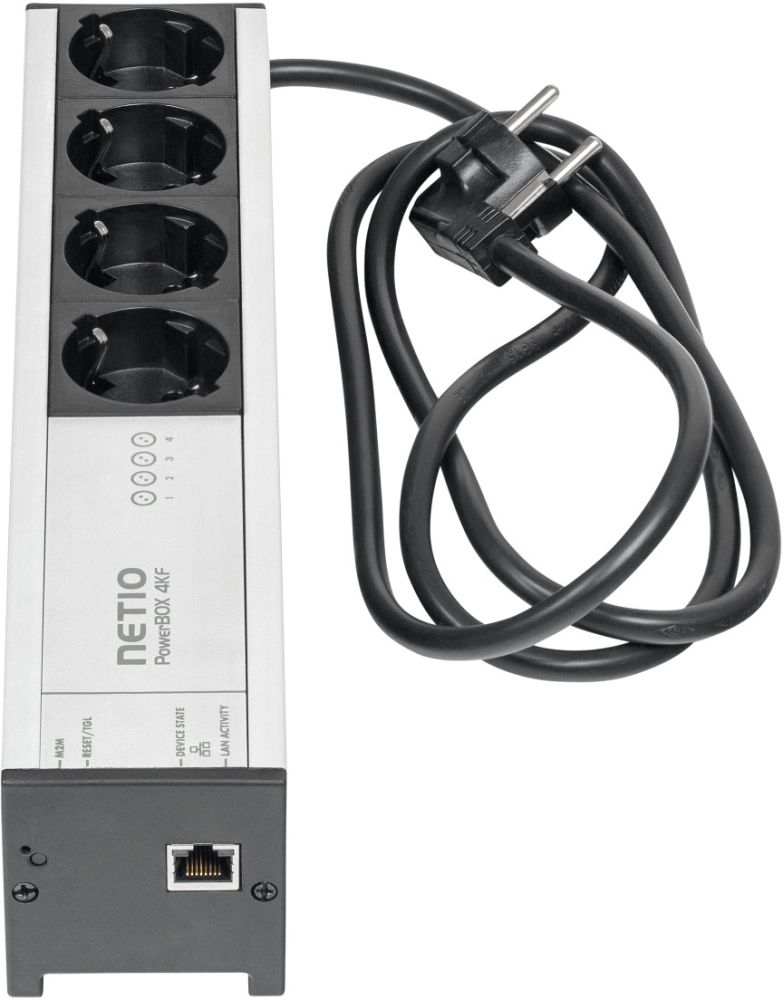 PowerBOX 4KF smarte LAN Steckdosenleiste mit 4x Typ F Schuko Stromausgängen von NETIO LAN Anschluss