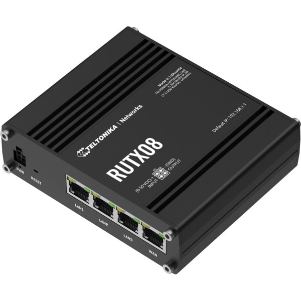 RUTX08 Ethernet zu Ethernet Router von Teltonika mit einem schwarzen Gehäuse