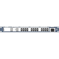 Illustration des RedFox-5328-E-F4G-T24-LV Westermo L3 Managed Rack Netzwerkswitch von vorne